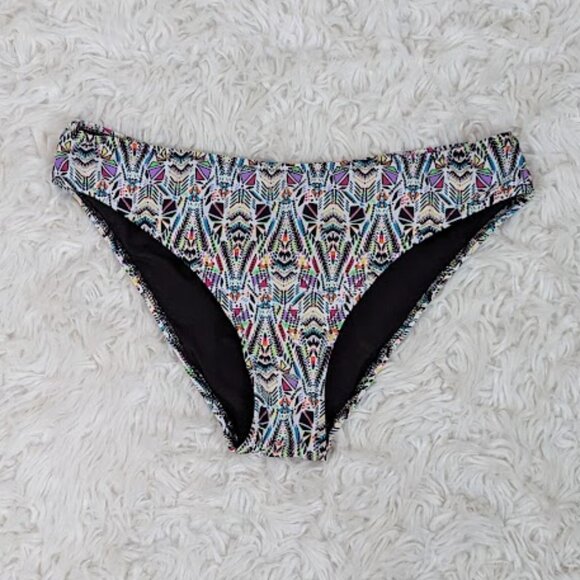 Pour Moi Bikini Bottoms - Size 12UK - Neon Multi Print on White - Picture 1 of 10